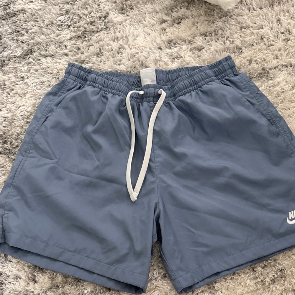 Nike Slate Blue Athletic Shorts with White Drawstring